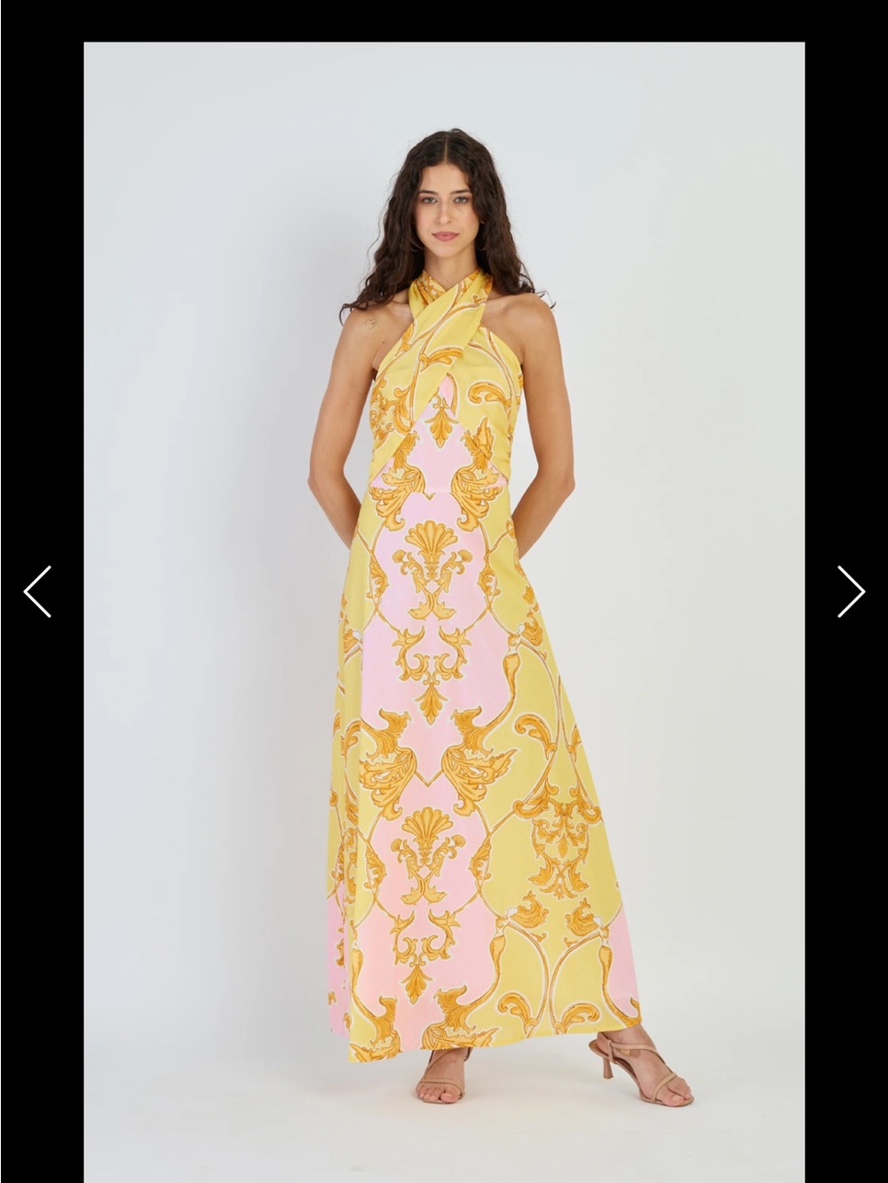 NWT Sirens Blush Jules Beyond by Vera Halter Neck Maxi Dress yellow pink